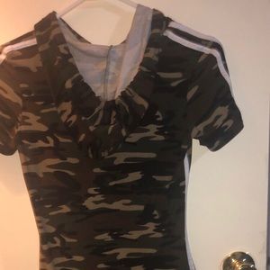A short camouflage skin tight dress